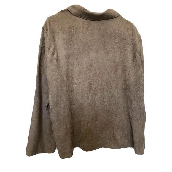 R-Q-T Woman Beige Tan Crinkle Size 2X Lined Blazer with Metal Accents - Picture 4 of 4